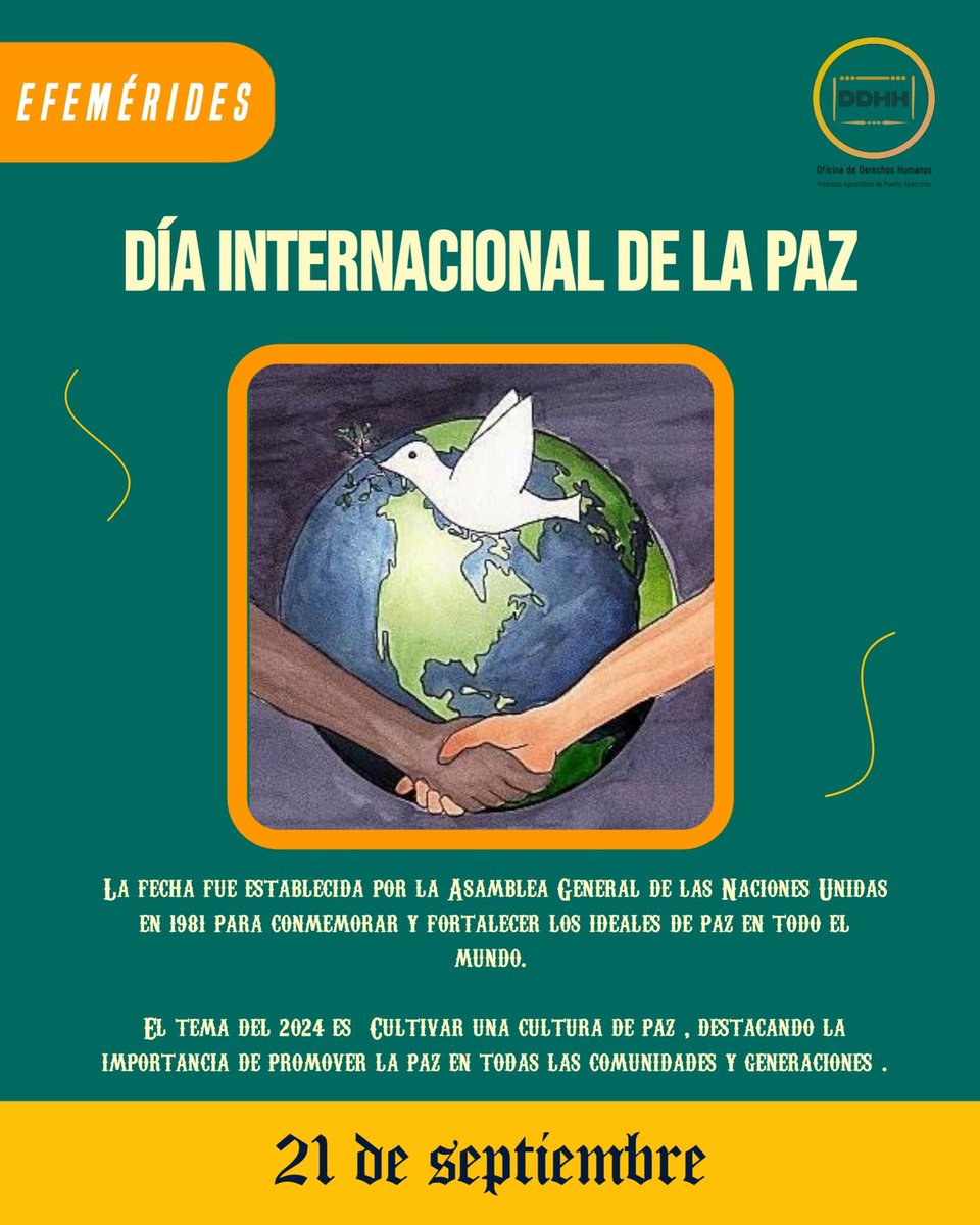 21 de septiembre: Día Internacional de la Paz

Desde la Oficina de Derechos Humanos del Vicariato Apostólico de Puerto Ayacucho, conmemoramos esta importante fecha para el desarrollo de nuestra sociedad🏹