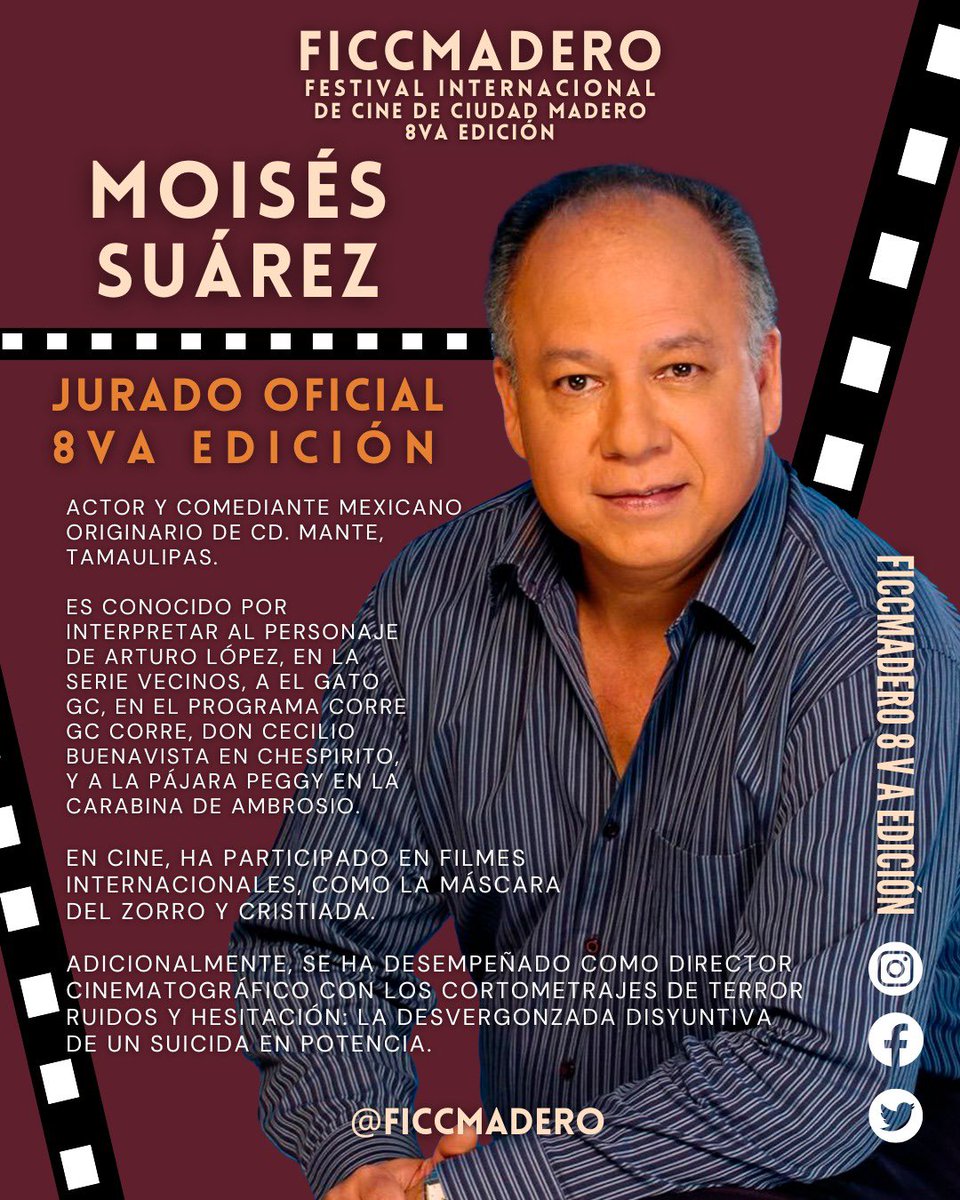 FICCMADERO (@ficcmadero) on Twitter photo 🎭✨ ¡Conoce a <a href="/moisessuarezofi/">Moisés Suárez</a> el ícono de la TV mexicana! 🇲🇽
¡Nos complace anunciar que Moisés Suárez, el talentoso actor y comediante tamaulipeco será parte de la 8va Edición del Jurado Oficial! 🎬🌟 
#MoisésSuárez #Jurado #Vecinos #Chespirito #CineMexicano #FICCMADERO 🎭✨ ¡Conoce a <a href="/moisessuarezofi/">Moisés Suárez</a> el ícono de la TV mexicana! 🇲🇽
¡Nos complace anunciar que Moisés Suárez, el talentoso actor y comediante tamaulipeco será parte de la 8va Edición del Jurado Oficial! 🎬🌟 
#MoisésSuárez #Jurado #Vecinos #Chespirito #CineMexicano #FICCMADERO