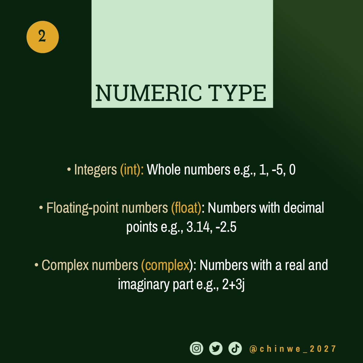 Chinwe_2027's tweet image. Let&apos;s learn python data types together!

#Python 
#pythondatatypes
#programming