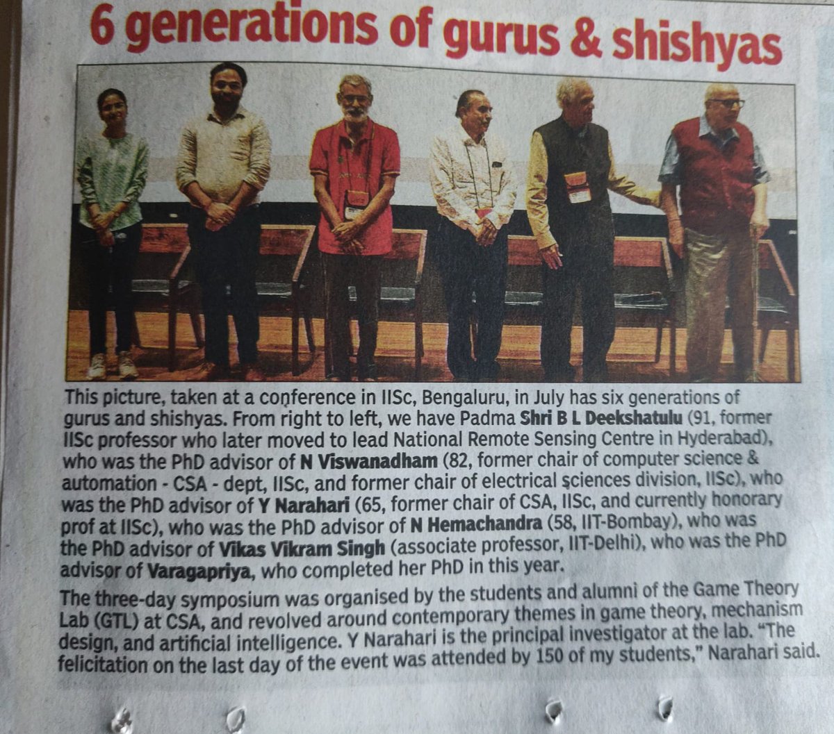 Had to post this amazing photo. Six generations of supervisors and their students in one frame. <a href="/iiscbangalore/">IISc Bangalore</a> should be proud of the legacy it created.