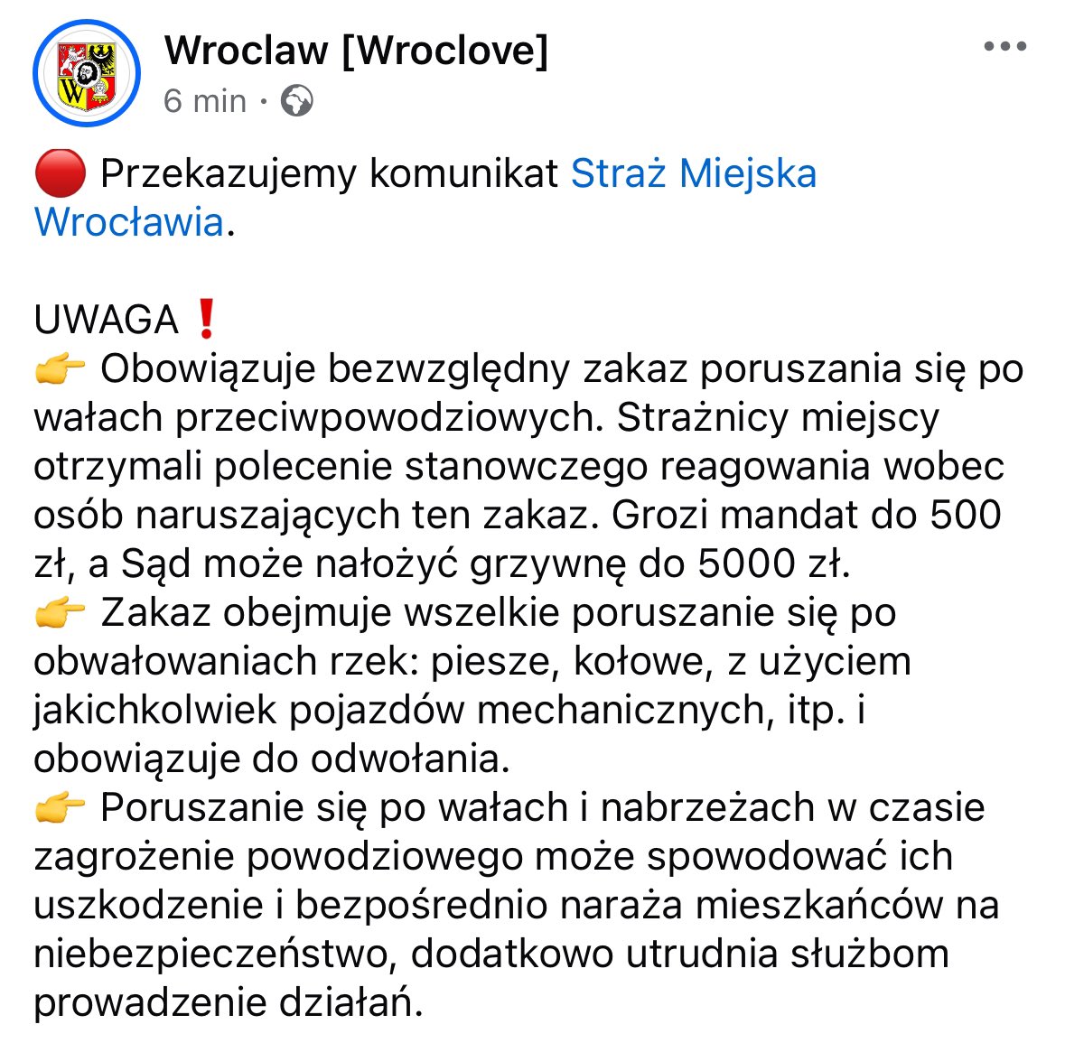 🔴 Przekazujemy komunikat Straży Miejskiej Wrocławia.