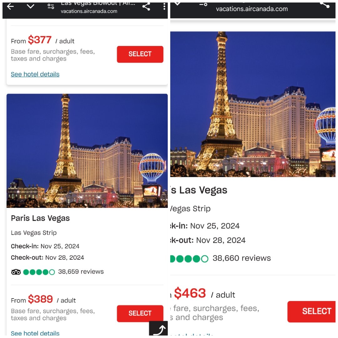 Mayaswave's tweet photo. @AirCanada how is this even legal? To the left, the screenshot I sent my boyfriend yesterday, to the right today's price, when we were thinking in buying. Guess what? I'm not. I can't keep defending Air Canada when they come with this BS just with hours of difference. #shitty https://t.co/aqplKtvJID