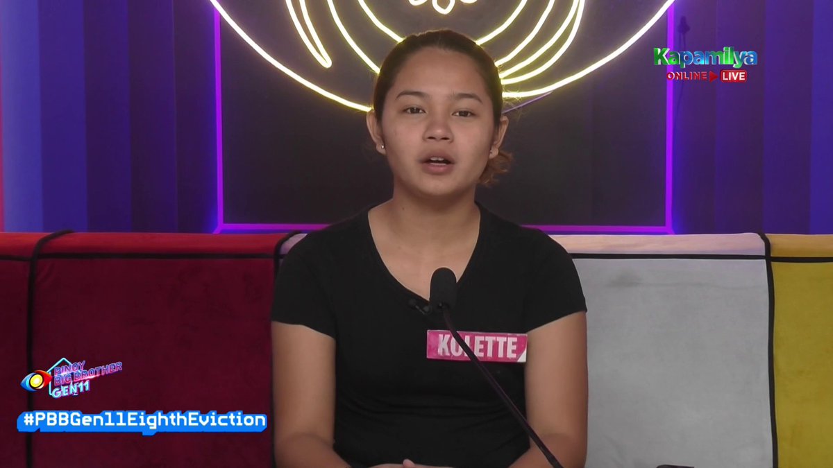 PBBabscbn's tweet photo. "As malapit na kaibigan sa kaniya, Kuya. Gusto ko rin pong maayos niya yung gusto niyang ayusin kay Fyang." - Kolette #PBBGen11EighthEviction https://t.co/XWH4gAi7lo