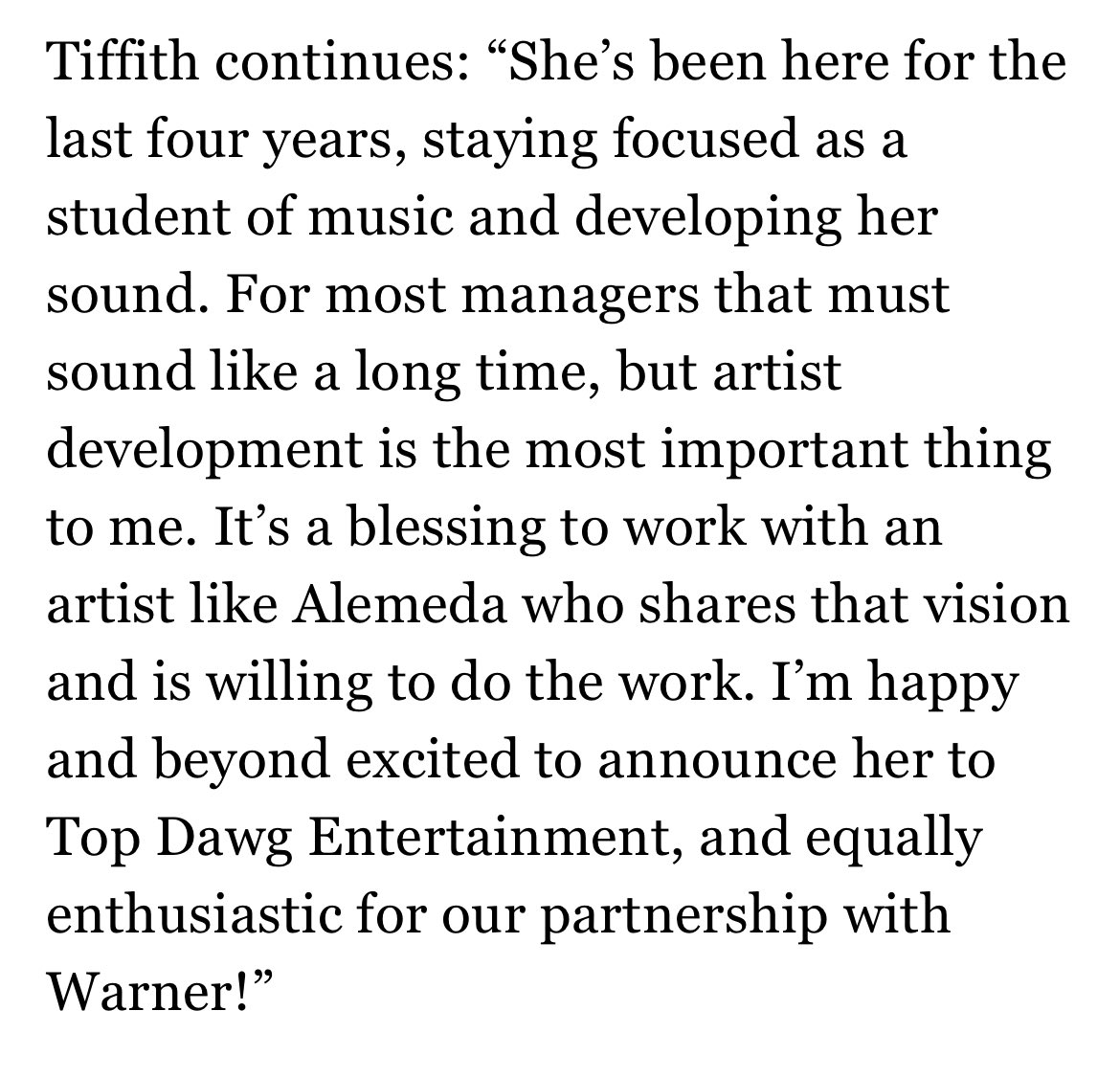 BrianZisook's tweet photo. Alemeda has been with TDE for four years. But they didn’t rush her out to market. They were patient, working together to develop her sound—an important reminder that artist development is a two-way street. https://t.co/dMokGD2Hoa