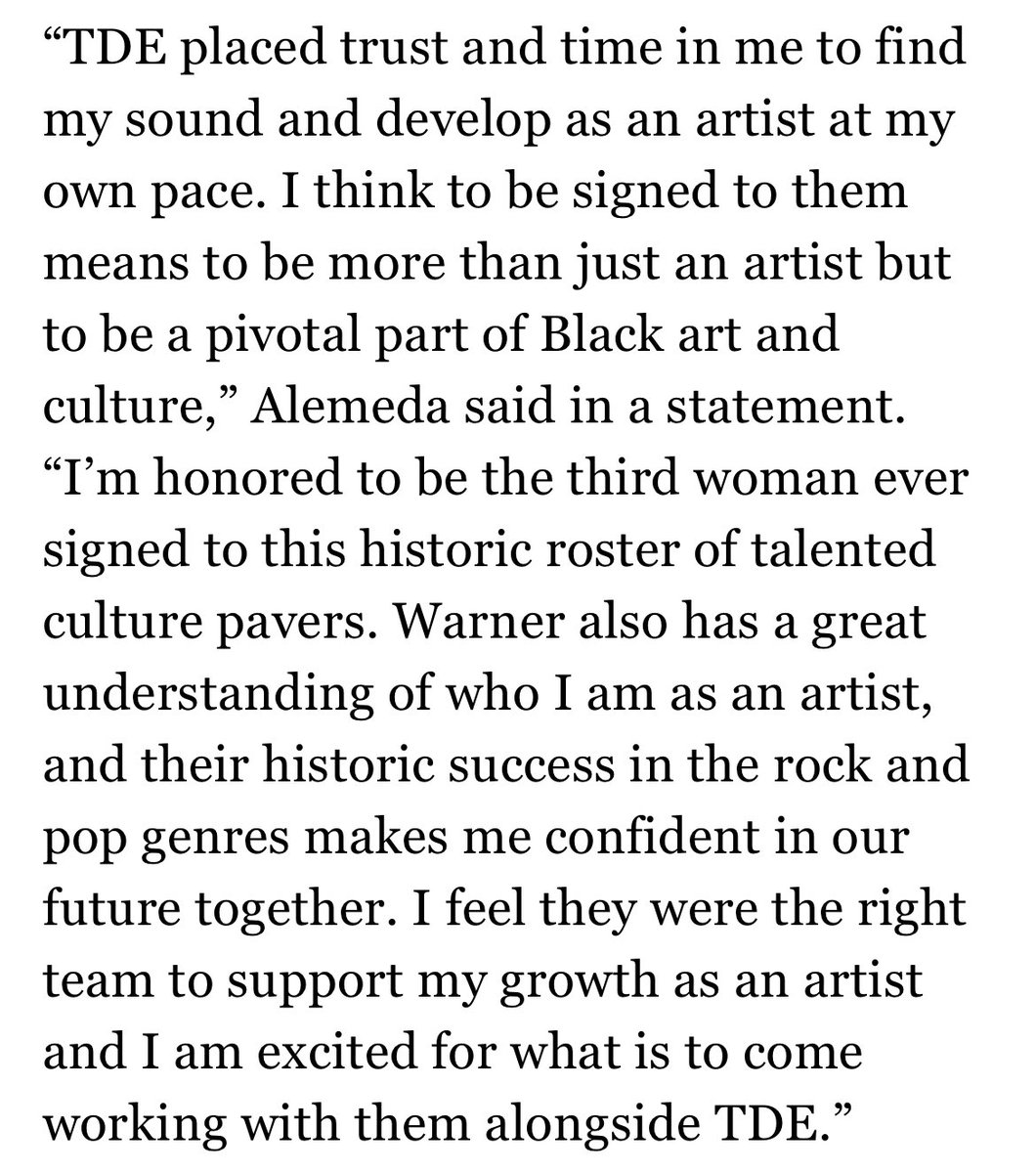 BrianZisook's tweet photo. Alemeda has been with TDE for four years. But they didn’t rush her out to market. They were patient, working together to develop her sound—an important reminder that artist development is a two-way street. https://t.co/dMokGD2Hoa