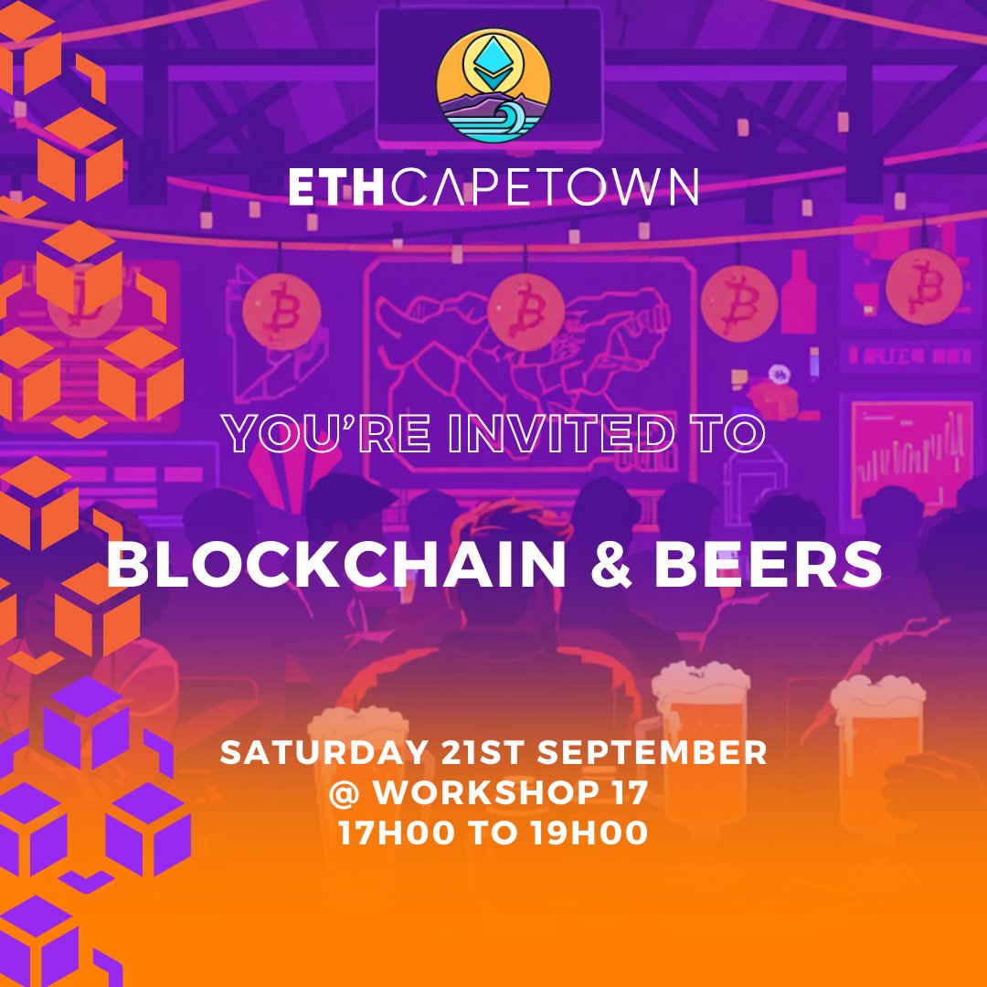 Join our friends at <a href="/ETHCapeTown/">ETHCapeTown</a> for Blockchain &amp; Beers today! 

If you're in Cape Town and keen to connect with the #Web3 community, this is the perfect chance.

📅 Saturday, Sep 21
📍 Workshop 17 - Victoria &amp; Alfred Waterfront
🕔 5:00 PM - 7:00 PM

Come mingle with the hackers,