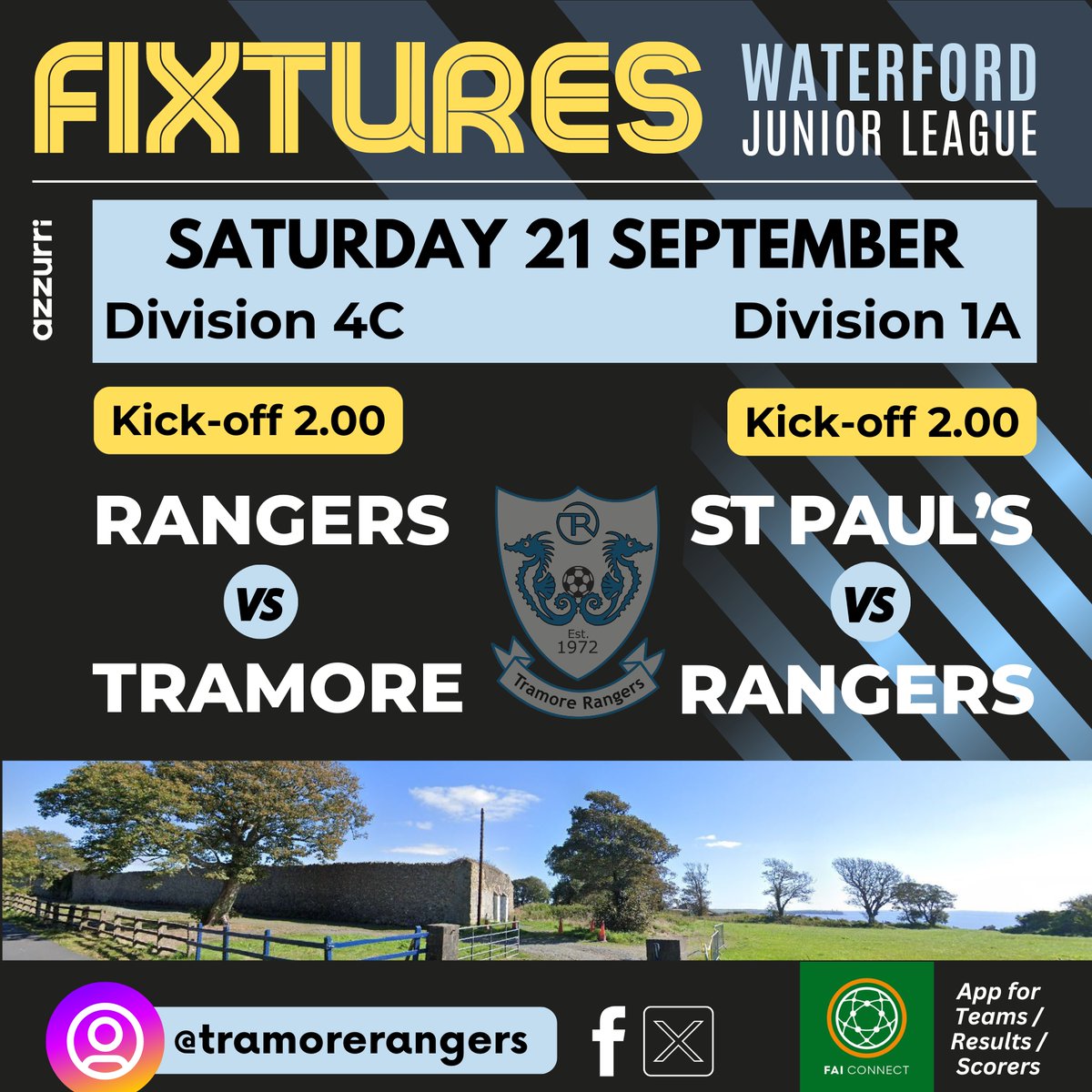 TramoreRangers's tweet photo. Best of luck to both lots of Rangers lads in action this afternoon at The Orchard (4C Derby) and in The Parish (1A). It's all kicking off very shortly! #Tramore #soccer https://t.co/NraSGa0my8