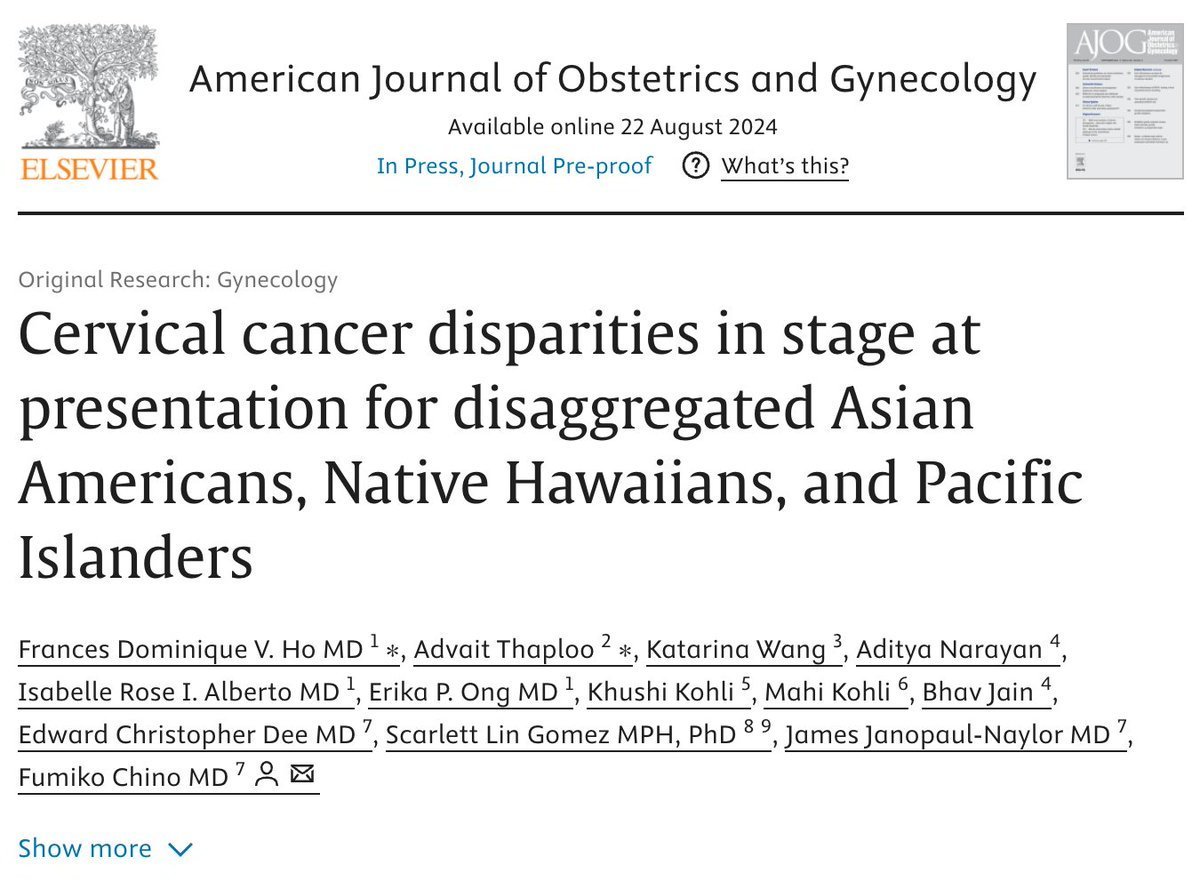 Edward Christopher "Chris" Dee, MD (@echrisdee) on Twitter photo 👉 In <a href="/AJOG_thegray/">AJOG</a>, led by <a href="/FrancesVHo/">Frances Ho, MD</a> (<a href="/UPManilaOnline/">UP Manila</a>) and <a href="/AdvaitThaploo/">Advait Thaploo</a> (<a href="/Penn/">Penn</a>), we present #disaggregated #stage at presentation among ##AANHPI patients with #cervical #cancer
🙏 Drs <a href="/FumikoChino/">Fumiko Ladd Chino, MD, FASCO</a> <a href="/JJNaylor02/">James Janopaul-Naylor</a> and team for your #mentorship!
🔗 authors.elsevier.com/c/1jokXgm3zDda 👉 In <a href="/AJOG_thegray/">AJOG</a>, led by <a href="/FrancesVHo/">Frances Ho, MD</a> (<a href="/UPManilaOnline/">UP Manila</a>) and <a href="/AdvaitThaploo/">Advait Thaploo</a> (<a href="/Penn/">Penn</a>), we present #disaggregated #stage at presentation among ##AANHPI patients with #cervical #cancer
🙏 Drs <a href="/FumikoChino/">Fumiko Ladd Chino, MD, FASCO</a> <a href="/JJNaylor02/">James Janopaul-Naylor</a> and team for your #mentorship!
🔗 authors.elsevier.com/c/1jokXgm3zDda