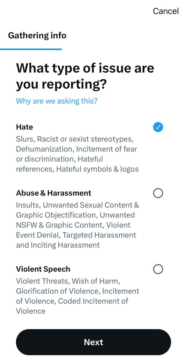 audityasagaram's tweet photo. Bug in X @elonmusk 
When I report an issue on the post , it’s asking to select option what type of issue. After I select any option and click next it’s not moving forward. It’s reload same page , it’s an hard stop for a user and we can’t report any issues.
#Xbugs https://t.co/tYc7RGHkOT