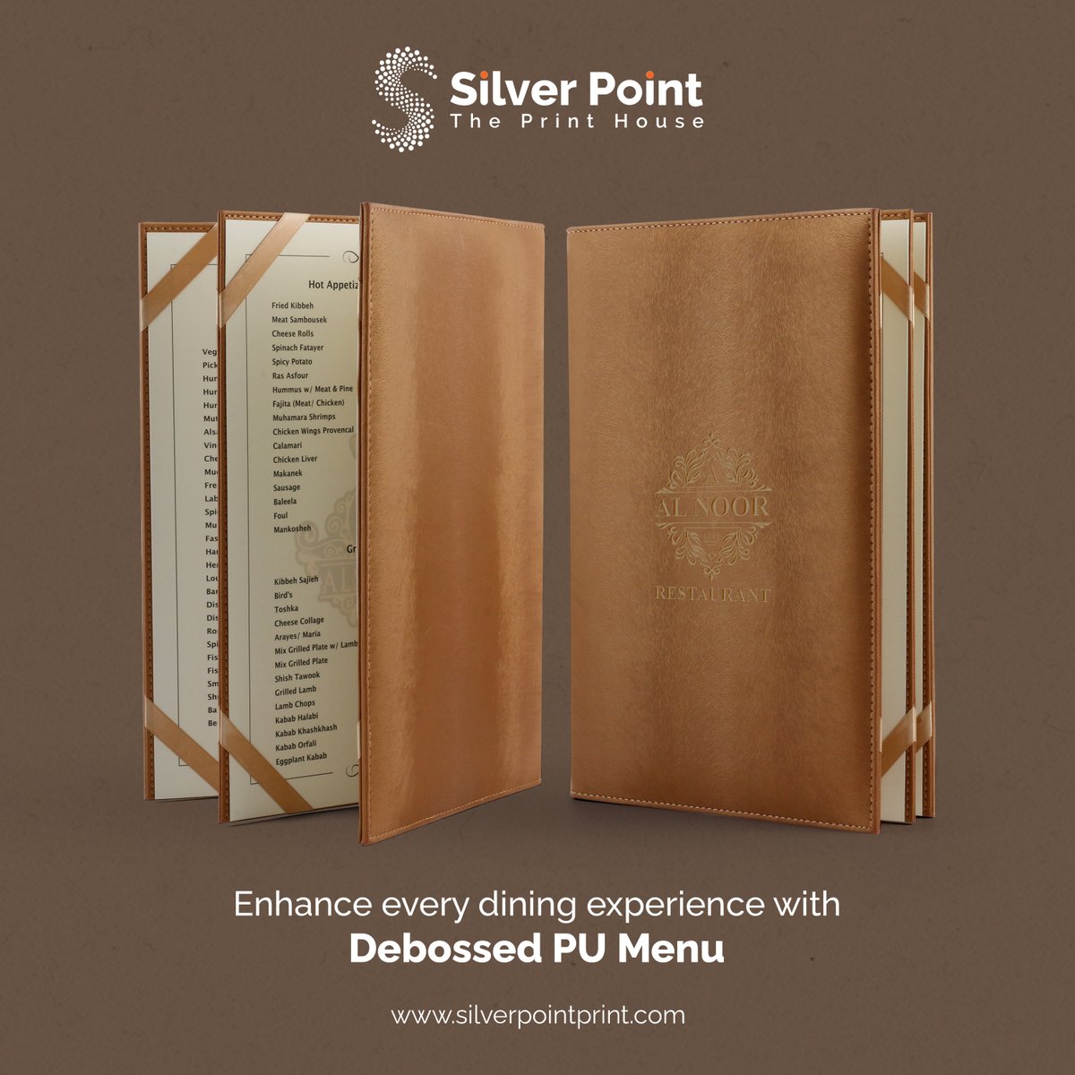 silverpointdxb's tweet image. No more ordinary menu cards! With PU Leather covering and Debossed elements, our Debossed PU Menu offers a luxurious presentation of culinary delights and helps enhance restaurant experience.

#menucards #puleather #debossing #luxury #LuxuryMenu #presentation #restaurant #premium