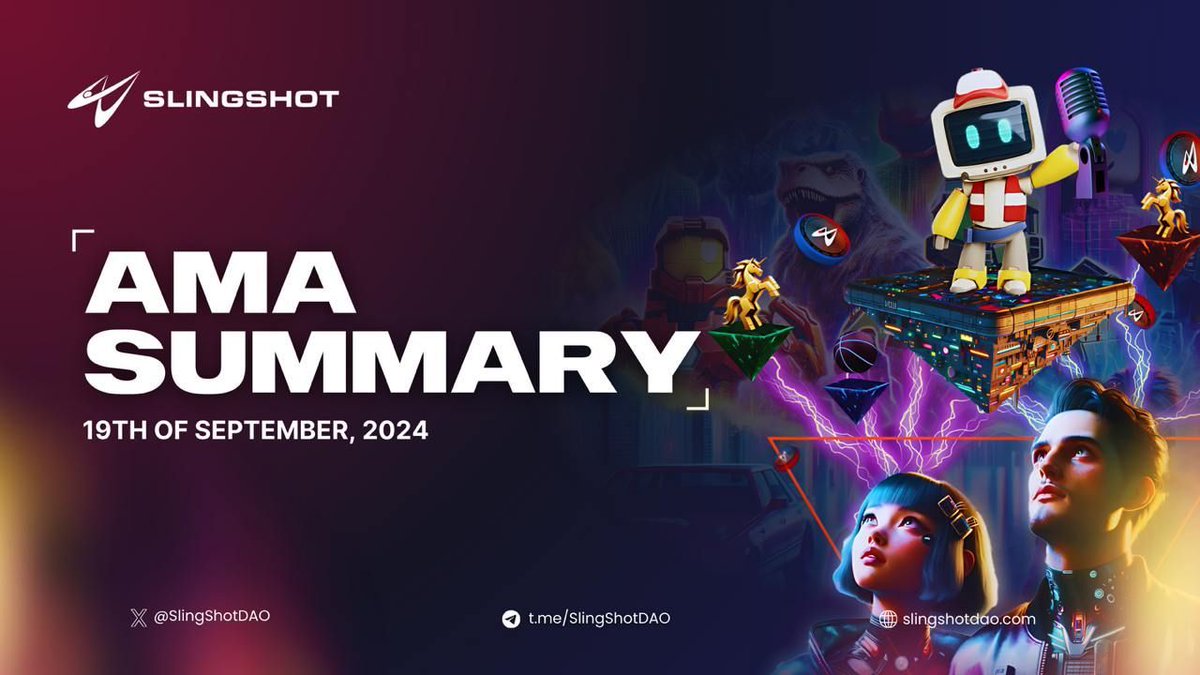 ⚡️ Slingshot DAO AMA Recap - September 19th 🎙

Missed our latest AMA?
Here are the key takeaways!👇

🔹 Slingshot DAO aims to democratize game development, operating as a community-owned Kickstarter-like platform for games.

🔹 Infinity Games focuses on developing interoperable