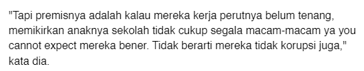 Pemerintah kepada guru/dosen/nakes ketika minta gaji layak:
- Kan itu pengabdian,
- Kan bisa kerja sampingan,
- Kalau mau kaya jangan kerja itu,

Pemerintah pada pegawai kemenkeu: