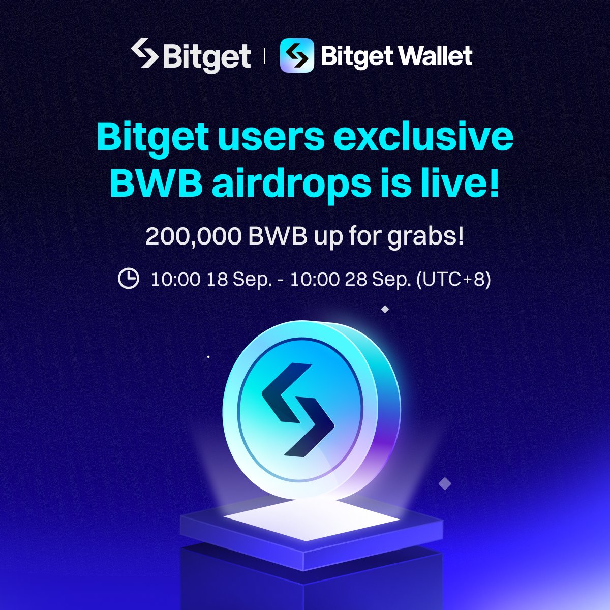 bitget's tweet photo. 200,000 $BWB @BitgetWallet up for grabs!
💰 Claim your free airdrop now: https://t.co/gMVGx5YLWD
How to participate:
1️⃣ New Users: Download the Bitget Wallet on a new device within 7 days to receive 2-50 BWB randomly!
2️⃣ Claim: Visit the event page, enter your Bitget Wallet EVM address, and click 'Claim BWB Rewards'.
3️⃣ Boost Your Airdrop: Deposit or swap 100+ USDT to increase your BWB rewards!
Rewards are limited and distributed on a first-come, first-served basis. Act fast!