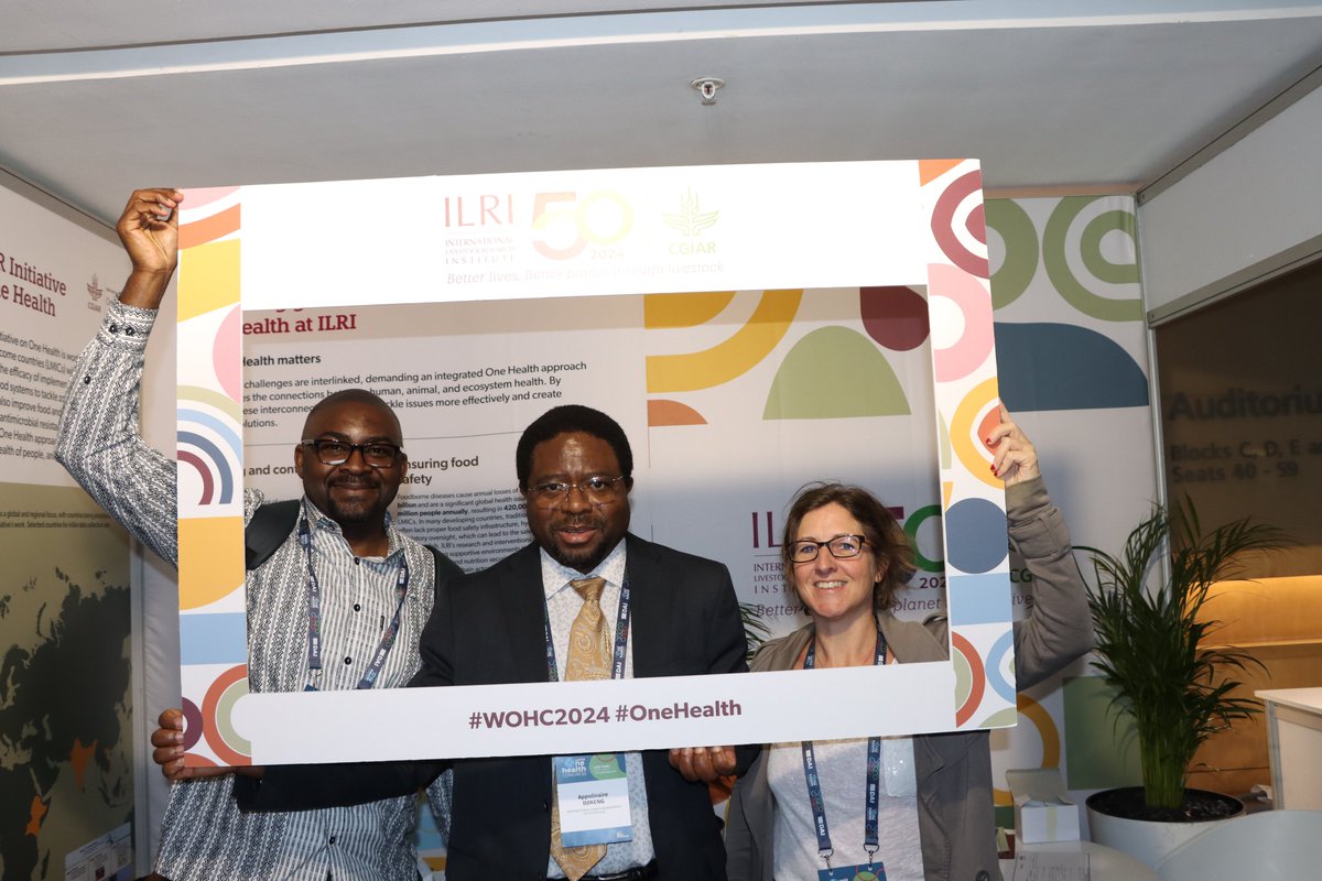 OHRECA_ILRI's tweet photo. Our Director General couldnβt resist striking a pose with the #ILRI50 Photo Booth frame! π Come snap your pic and chat with us at #WOHC2024. What's your key #OneHealth takeaway? #ILRIAt50 #OneHealthInAction https://t.co/UX2LYWkzim