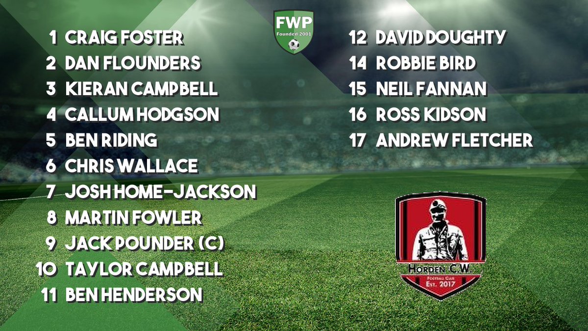 HORDEN COMMUNITY WELFARE: Foster Flounders Campbell Hodgson Riding Wallace Home-Jackson Fowler Pounder (C) Campbell Henderson; SUBS: Doughty Bird Fannan Kidson Fletcher fwp.co/jjzK8y