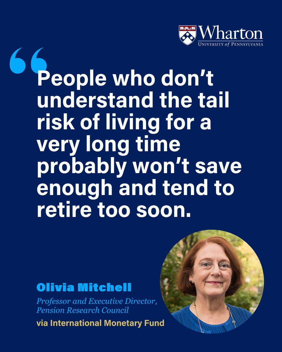 Longevity is a double-edged sword, argues Prof. <a href="/OS_Mitchell/">Olivia S. Mitchell</a>, Executive Director of the <a href="/PensionResearch/">PRC</a> Council, in <a href="/IMFNews/">IMF</a>: whr.tn/3zokrl0

Prof. Mitchell spoke with the IMF about the importance of improving financial literacy and supporting healthy aging as life