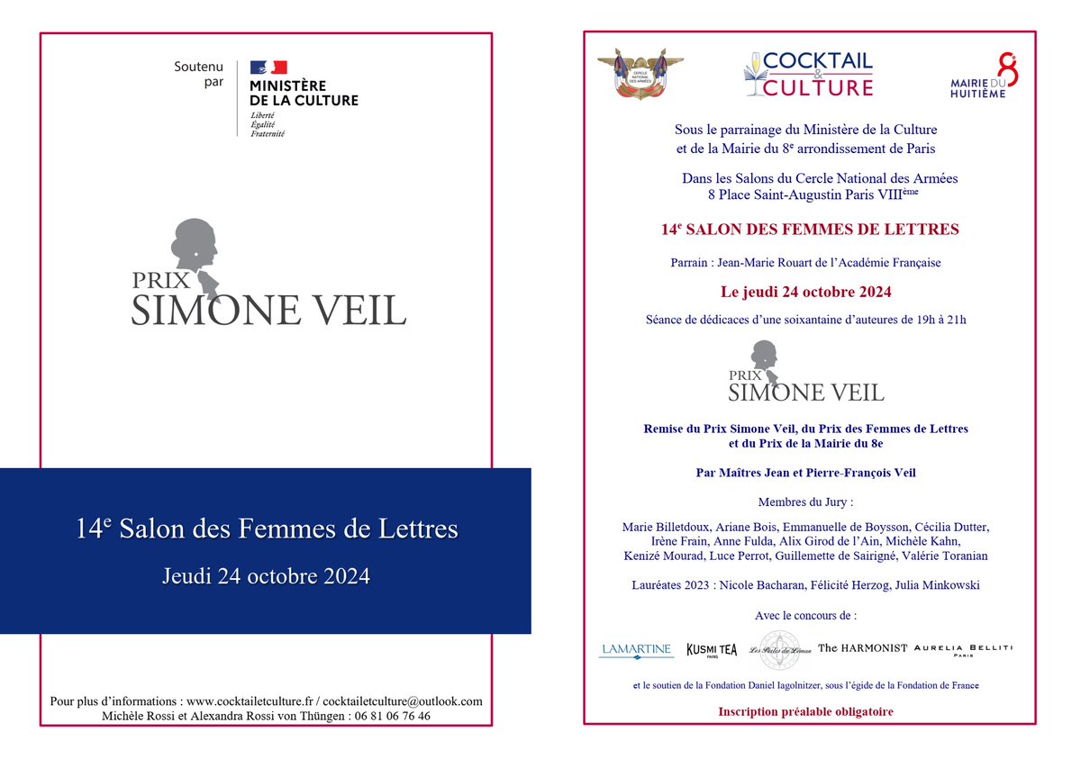 Invitation 24 oct. 14e Salon des Femmes de Lettres et Prix Simone Veil - mailchi.mp/644bc99fe9d5/i…