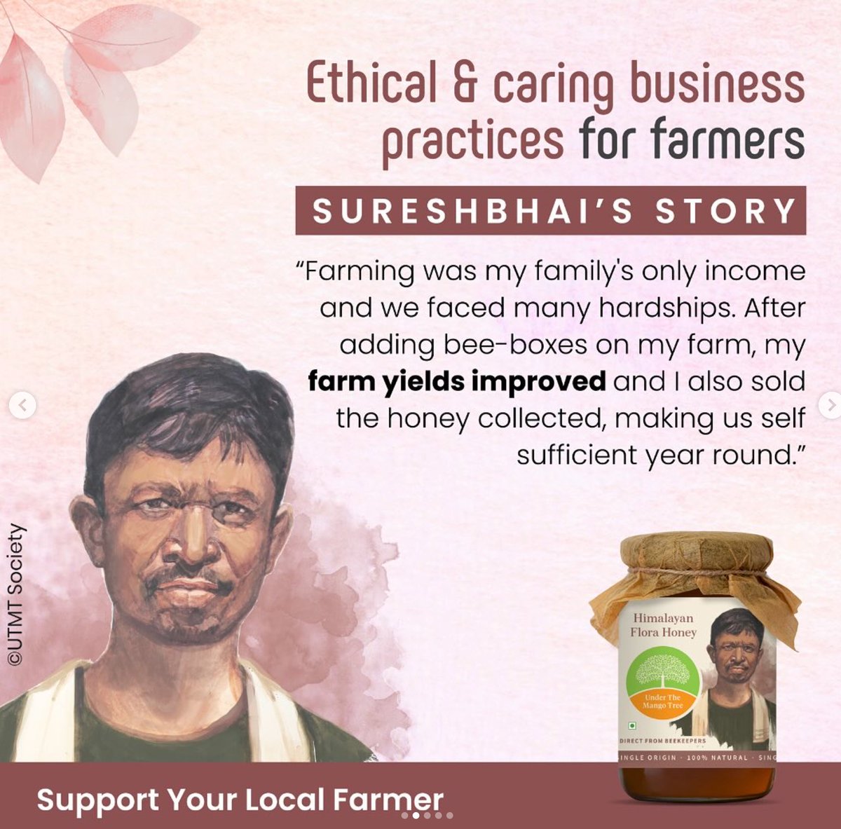 UTMT's tweet photo. Over the last decade, Under The Mango Tree has guaranteed market access to farmers like Sureshbhai, Suman, Kalpana, and Madhubhai, for the honey collected by them. This has boosted their farming incomes, offered economic stability and provided a new sense of purpose. https://t.co/VkvPhqcoOR