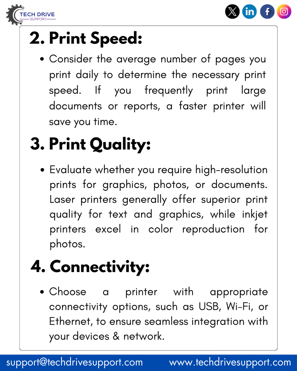 techdrivesprt's tweet photo. Looking for a printer that suits your small business or home office needs? Our comprehensive guide helps you choose the perfect printer based on factors like speed, quality, cost, and features.
π https://t.co/WfXcreJgjV
#printer #smallbusiness #homeoffice #bestprinter #iPhone https://t.co/fcvzbarsw3