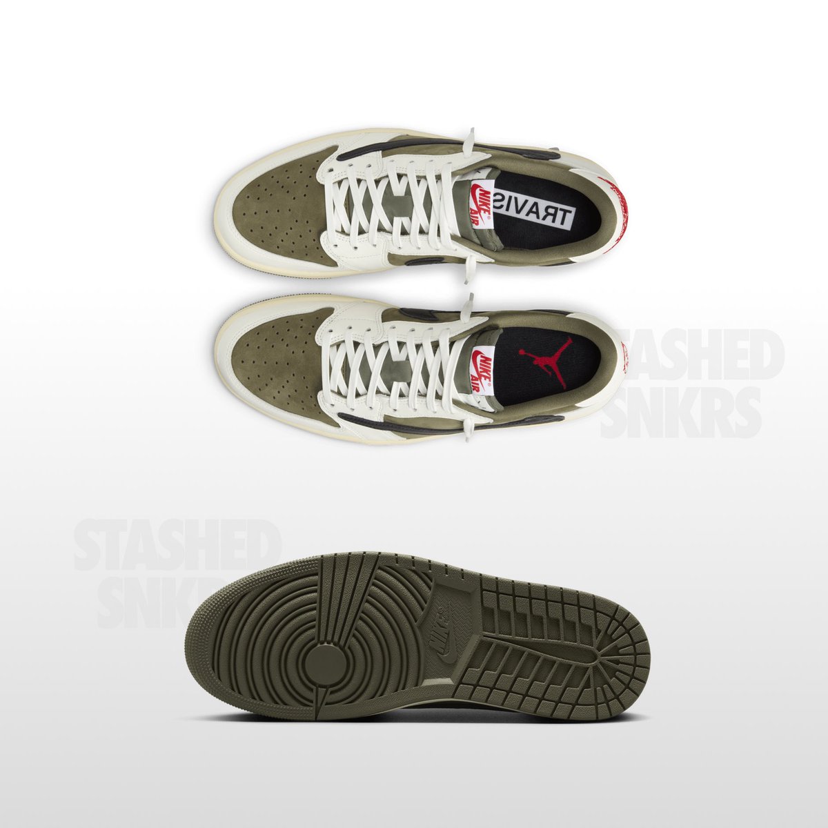 StashedSNKRS's tweet photo. Official images of the Travis Scott x Jordan 1 Low ‘Medium Olive’ have just been loaded! 🫒🔥

Releasing September 28th on SNKRS and at select retailers.

Will you try to cop for personal or to resell them? 🌵🔥 https://t.co/XF0yD5eUZz