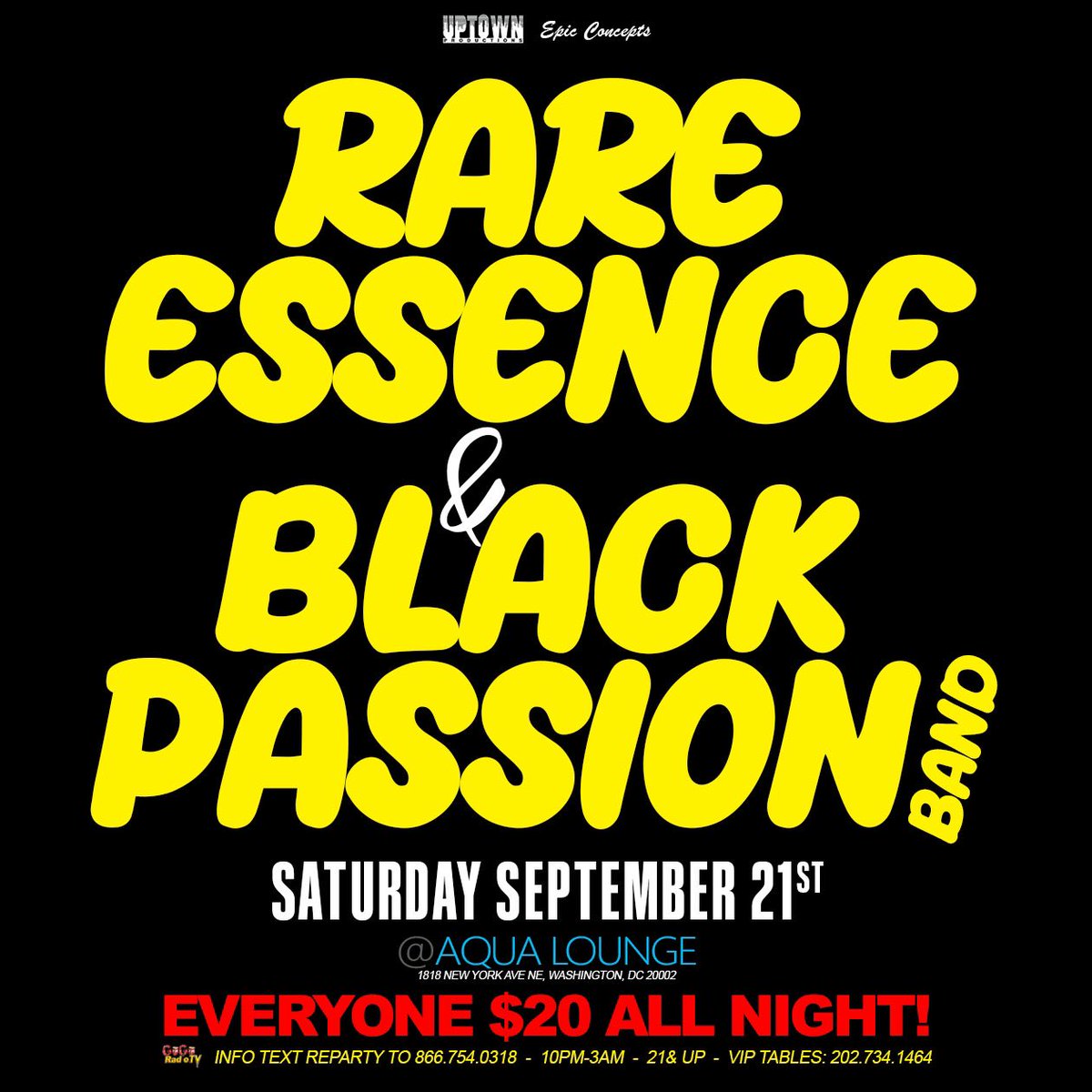 TRIXSTON's tweet photo. Tonight Rare Essence @REWickedestBand and BLACK passion band live at AQUA nightclub! Everyone $20 all night! https://t.co/8AAZAixCT1