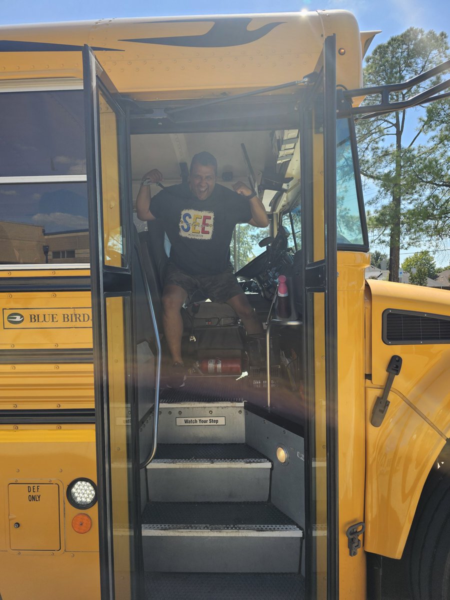 Mr. Jeremy is showing his #seespirit by wearing his  <a href="/SouthEulessHEB/">South Euless Elem.</a> #tshirt  #theplacetobe #busdriver