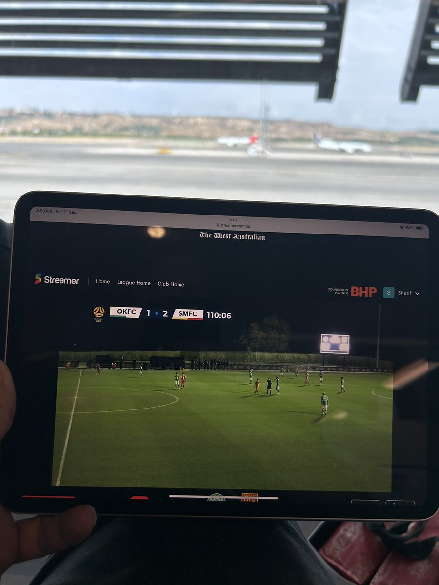 Watching the exciting extra time of the <a href="/NPLWA/">NPL WA</a> Top 4 Final at Madrid Airport on Streamer!