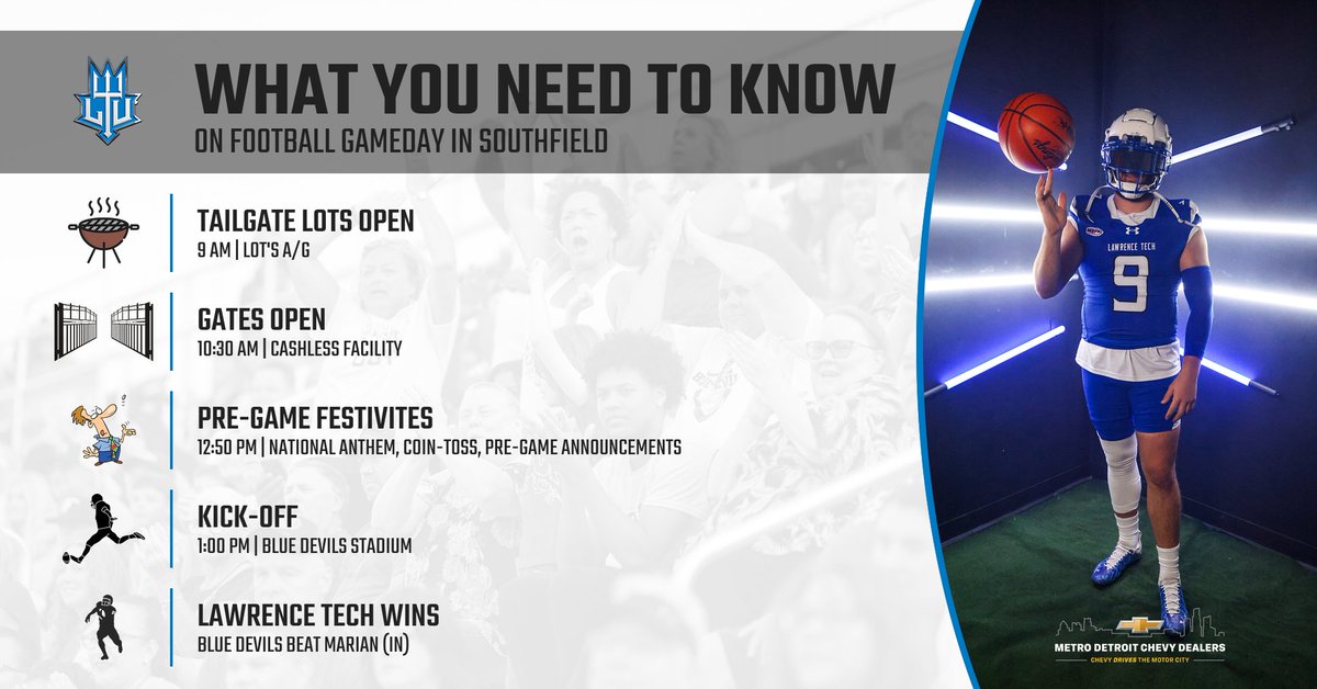 Know Before You Go to today's Football game against Marian (IN.)... Kick-Off is set for 1 pm at Blue Devils Stadium!!!