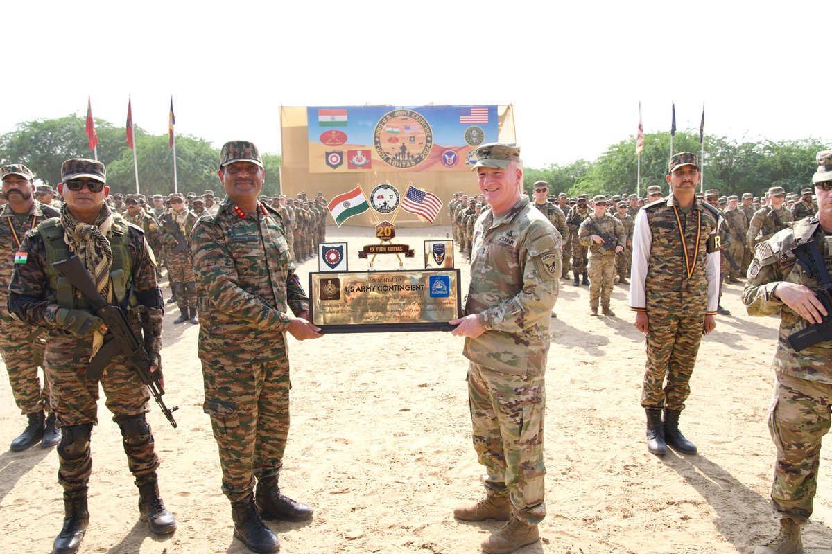 adgpi's tweet photo. Exercise #YudhAbhyas 2024
The closing ceremony of the 20th edition of the Joint Military Exercise #YudhAbhyas 2024, between #India and #USA, was conducted today at the Foreign Training Node, Mahajan Field Firing Ranges in #Rajasthan. The closing ceremony was attended by Major General NS Jakhar, #IndianArmy and Major General Joe Hilbert, #USArmy. The exercise enhanced joint military capabilities in counter terrorism operations in sub conventional domain.
#IndianArmy
#FearlessFriday
#IndiaUSFriendship🇮🇳🇺🇸
@DefenceMinIndia
@SpokespersonMoD
@SWComd_IA
@ChetakCorps_IA