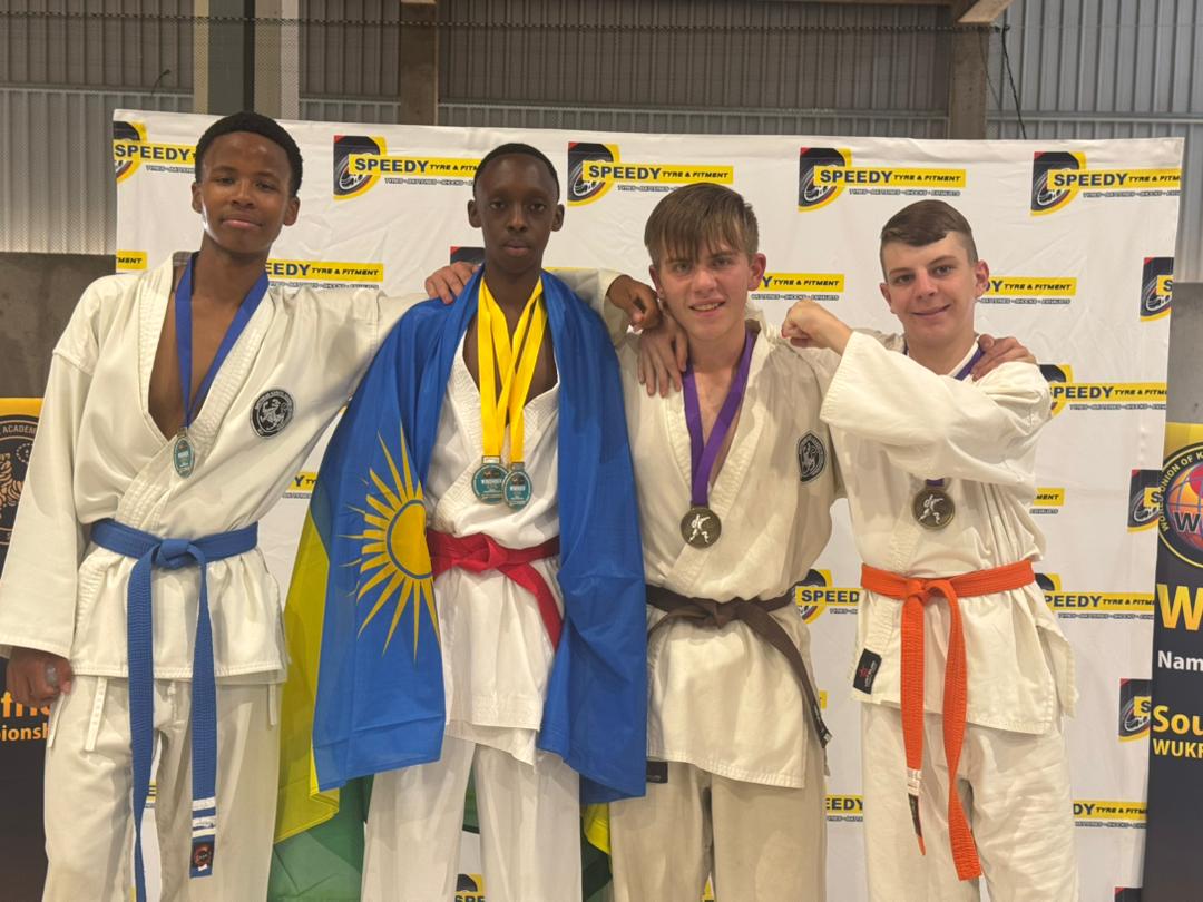 Rwanda_Sports's tweet photo. Updates from the Southern Africa WUKF Open Championship: Twagirumukiza Salvien (17) won gold medals in both Kumite and Kata, while Gisa Tony (11) won a gold medal in Kata and a silver medal in Kumite. Congratulations to our young athletes! #WinForRwanda https://t.co/lcVg3sBcTe