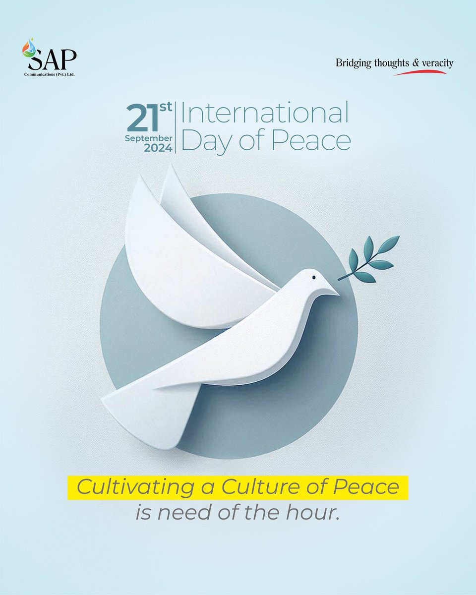 SAPComms's tweet photo. 🌍✨ This International Day of Peace, let’s come together to promote understanding, kindness, and unity. Every small act counts in our journey toward a more harmonious world. 

#PeaceDay #ChoosePeace #sapcommunications  #peace #InternationalDayOfPeace #2024 https://t.co/ErhZU63IDv