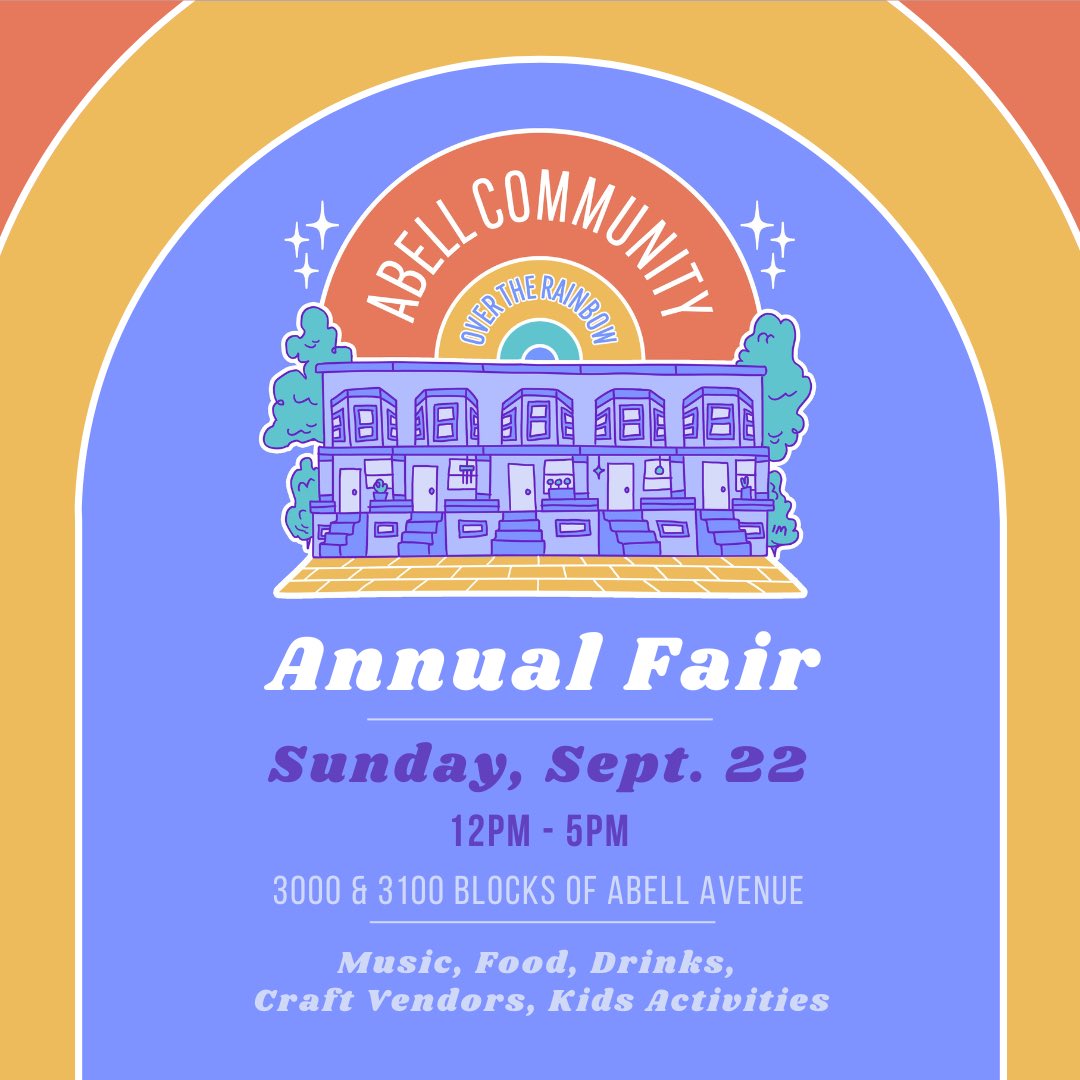 Come see us at the Abell Community Street Fair this Saturday from 12-5! We’ll have a tent with free books! Come say hi and meet our neighbors!