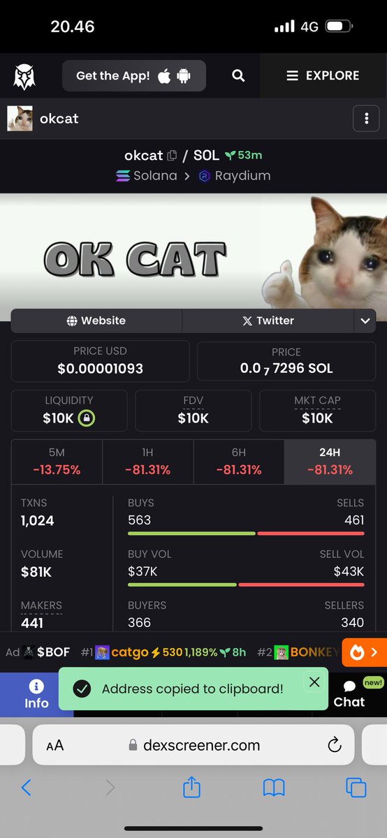 Gamble on this $okcat 

Should be good memes? If someone makes i community or tg letmeknow

Sitting at 10k mcap