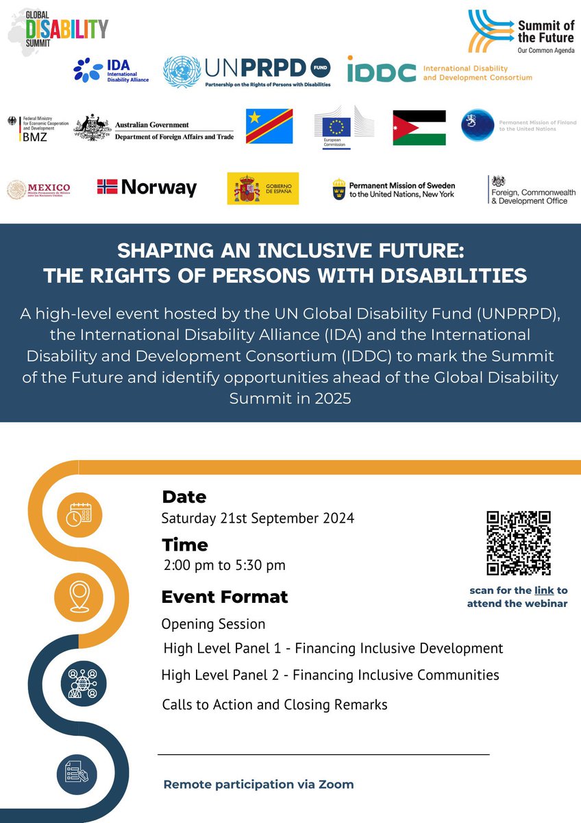 mkabir2011's tweet photo. Looking forward to joining the inclusion force today with critical partners and speak about linkages to inclusive development, #HumanRights and #BDPFA #gender #Disability #intersectionality #future
Tune in to the high-level event at the @UN #SummitOfTheFuture @UN_Women
Discover how global leaders will tackle #DisabilityInclusion and financing for inclusive development, jointly shaping strategies ahead of #GDS2025.
📅 Sept 21 | 🕒 2 PM EST
🔗 Register: https://t.co/3507IPXsUC…