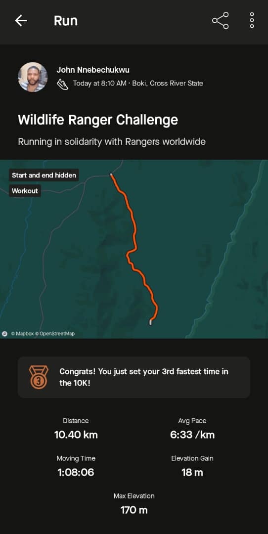Today's Wildlife Ranger Challenge honors the brave guardians of our biodiversity-rich landscapes. We at <a href="/WCS_Nigeria/">WCS Nigeria 💚</a> stand in solidarity, joining rangers in a 10km run to support their vital work. Together, we can make a difference. #WeStandForWildlife #ForWildlifeRangers #Heroes