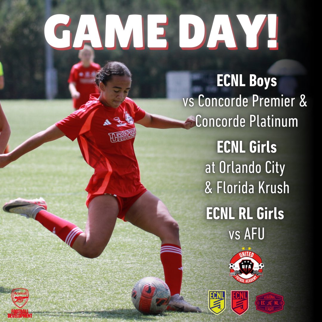 UnitedFA_ECNL's tweet photo. 𝗚𝗔𝗠𝗘 𝗗𝗔𝗬‼️
​
​ECNL Boys and ECNL RL Girls play at Fowler this weekend. Boys will play Concorde Platinum and Concorde Premier and the girls will take on AFU. ECNL Girls are in action at Orlando City and Florida Krush! Good luck to all the teams! #united4life #UFAECNL https://t.co/TUtHFaVhWG
