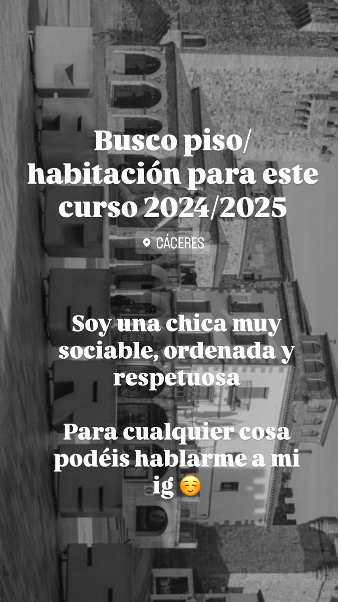 Soy una chica que va a estudiar este año el máster de profesorado en Cáceres me gusta hacer vida de piso y soy muy sociable ☺️

Cualquier cosa no dudéis en preguntarme😜

Mi ig es : maria_sf09 

 #caceres #pisocaceres #piso #universidad #uex #Extremadura