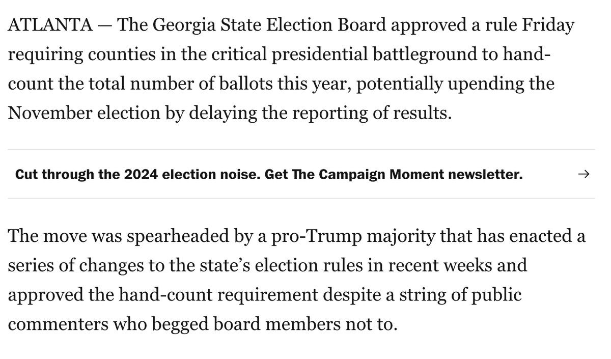When election results come in slowly in Georgia, and Republicans and their defenders in the media start saying that means it was rigged, remember that the delay is because of an 11th hour change by Trump supporters.