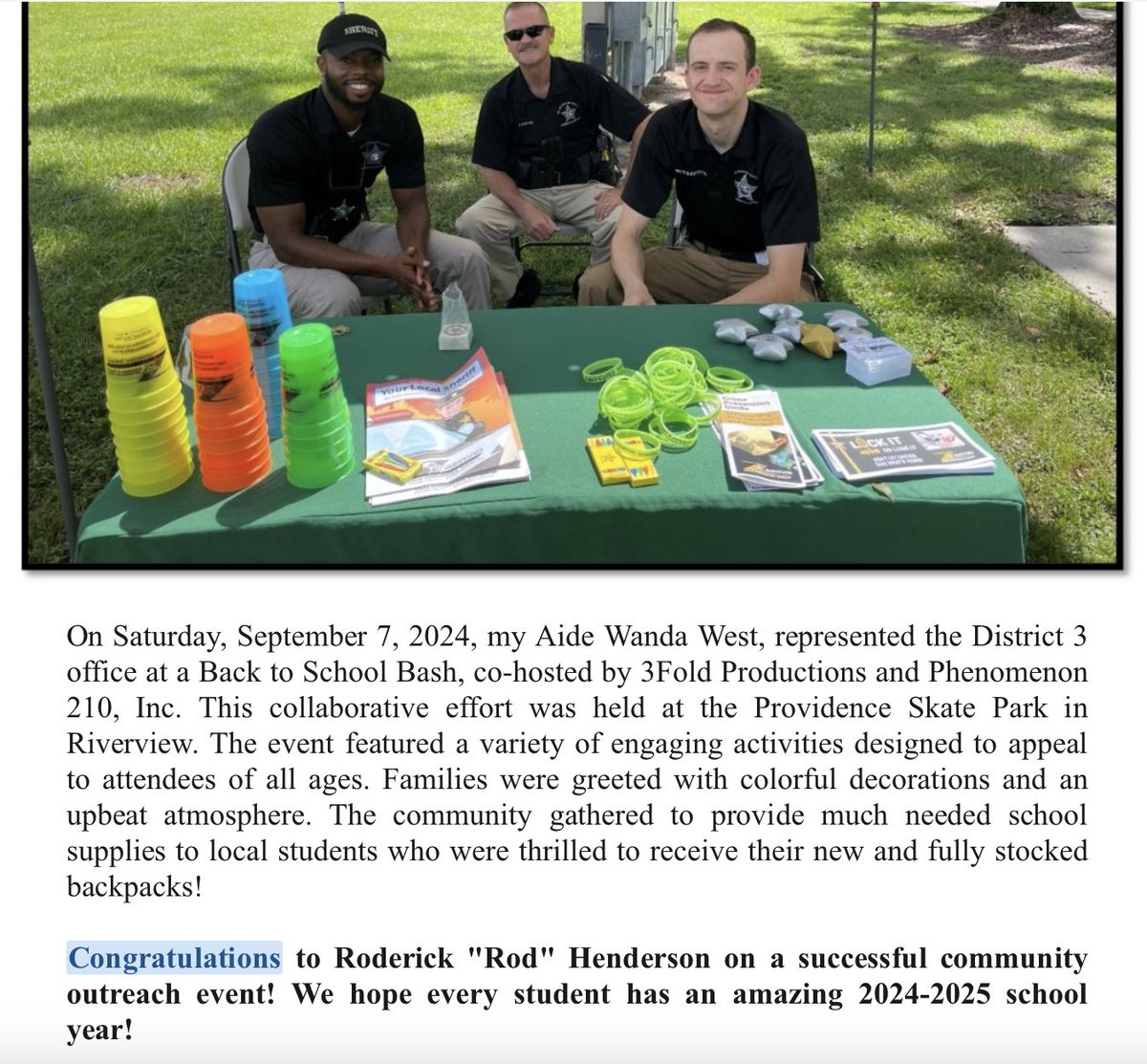 3FoldPros's tweet photo. Thank you to the office of County Commissioner Gwen Myers for the newsletter feature. We're grateful for this and other partnerships that were established during the Back To School Bash. The work is just beginning! https://t.co/MldR9Z6AQX