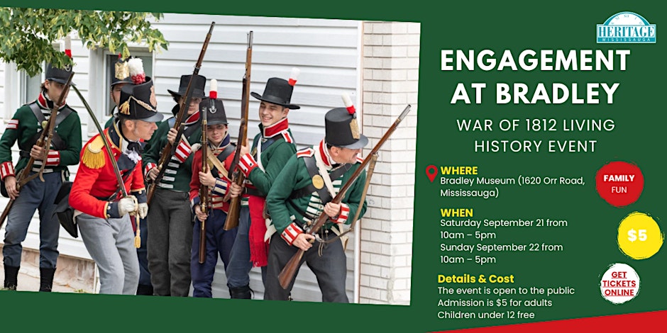 Mississauga_Cal's tweet image. ENGAGEMENT AT BRADLEY: *THIS WEEKEND* Sept 21-22, Sat-Sun @ 10am-5pm at 📍 Bradley Museum, 1620 Orr Road in #Clarkson. #WarOf1812 ⚔️ re-enactments. Activities, food and vendors. Details 🔗 ⤵️