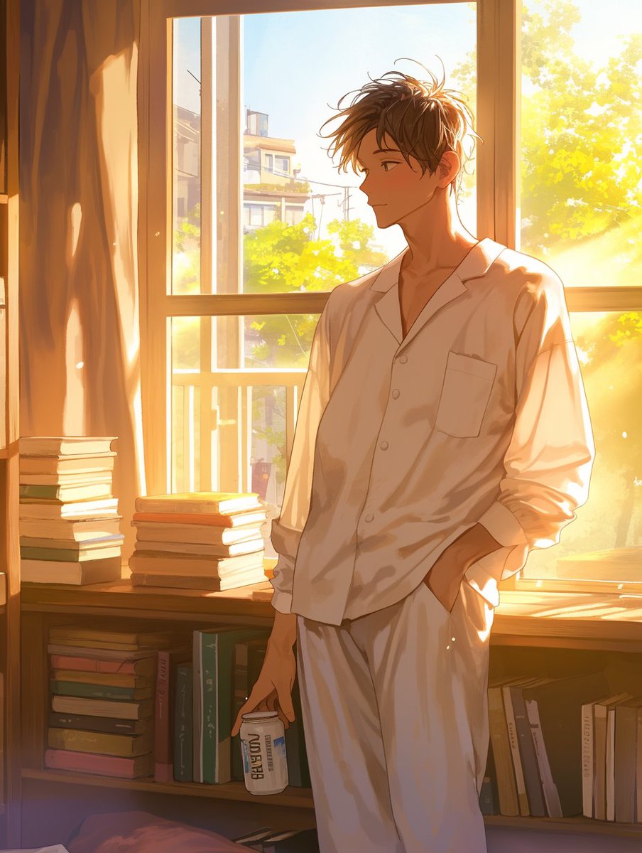 #AIイラスト　#AIイケメン部 
はぁ、寝坊したわ・・・