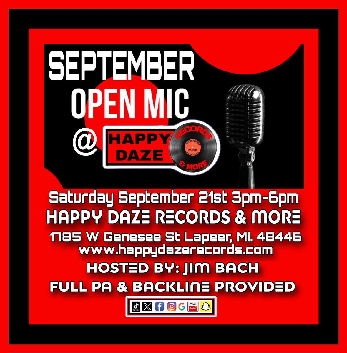 happydazerecord's tweet photo. TODAY! 3PM-6PM! LET'S JAM! 
#happydazerecords #gethappy #indierecordstores #supportlocalrecordstores #supportsmallbusiness #michiganrecordstores #livemusic #openmic #happydazerecordsstage https://t.co/WDLLH0icuD