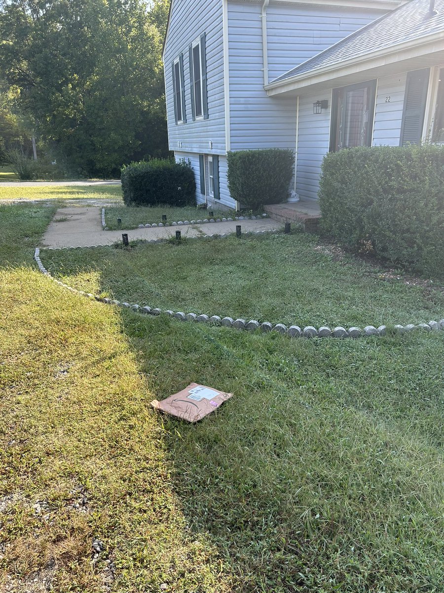 TobyFairchild's tweet photo. @amazon “delivered to safe place” with no photograph.  overnight package left in my front yard as if thrown from a  an Amazon vehicle in a hurry. Why no photo this particular time? 🧐 https://t.co/OCFL4fNjM7