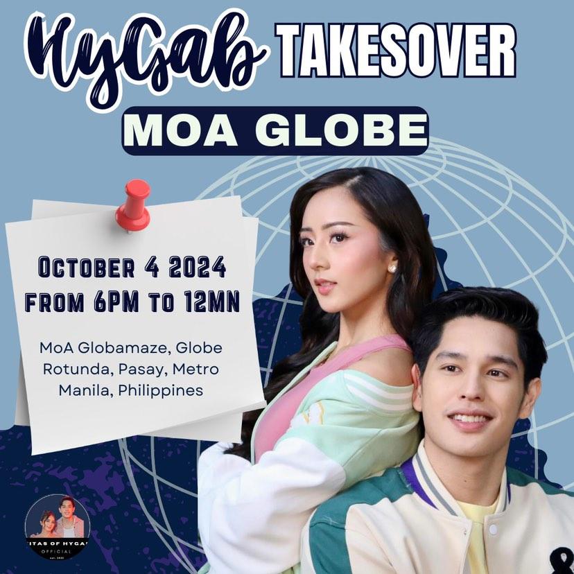 titasofhygab's tweet photo. 🌐 HYGAB TAKESOVER THE GLOBE 🌐

To celebrate a remarkable achievement that reflects dedication and hard work, catch our very first MOA Globe Fan Project for our dearest Hya and Gab on October 4, 2024 from 6 PM to 12 MN ✨️

See you! 

#HyGab 
#ChasingInTheWild https://t.co/Lj2Df0GOSy