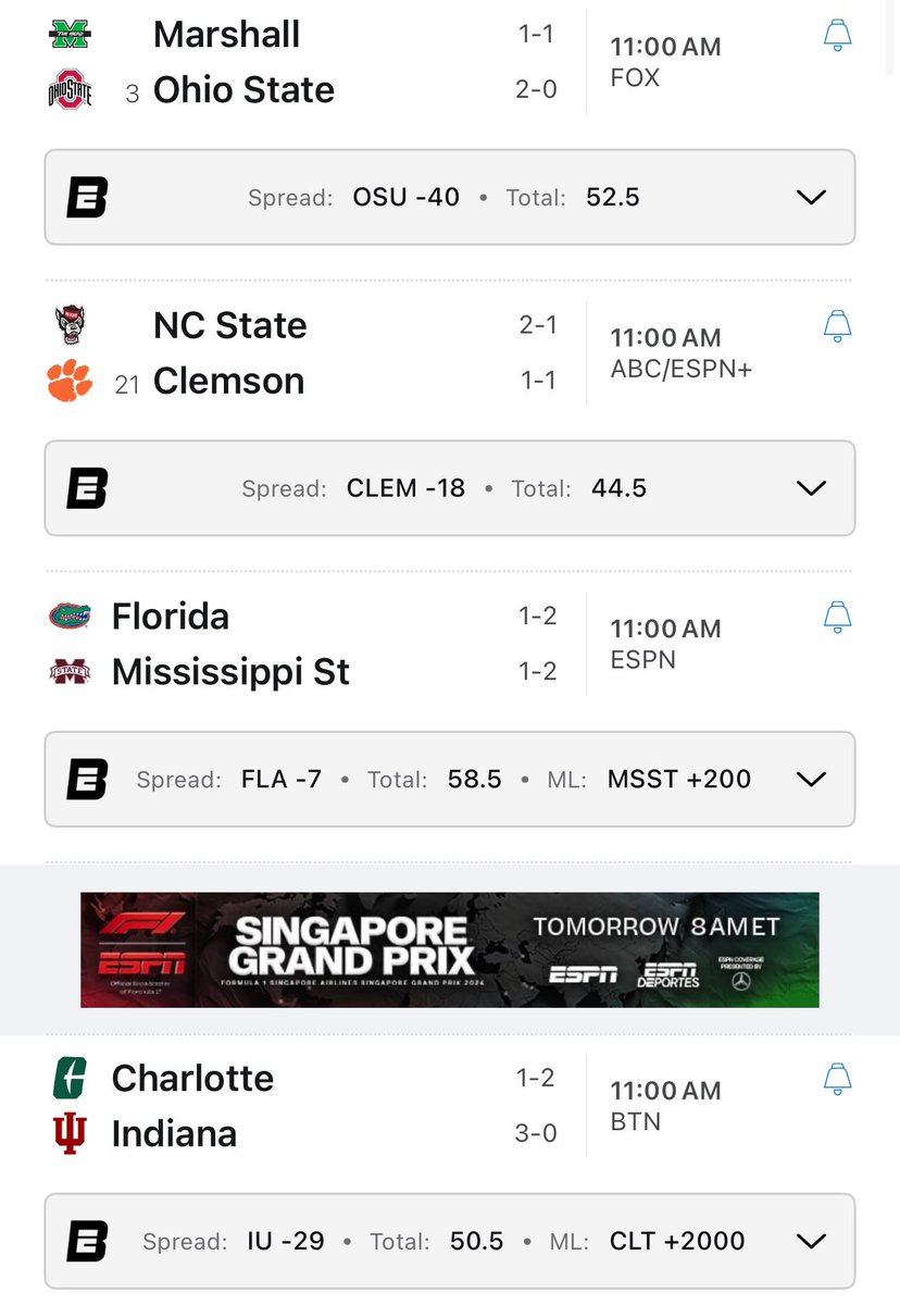 rebetapp's tweet photo. COLLEGE FOOTBALL GIVEAWAY TIME🚨🚨

For every point scored in the games screenshotted below we will give away $1 ReBet cash in free play. Want a chance to win? All you have to do is:

-Retweet this
-Drop your ReBet username
-Follow us https://t.co/ROi3iUdIMf