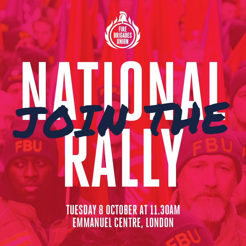 ⏰The fire and rescue service is in crisis. It's time for MPs to deliver on investment, standards and workers' rights.

📢Join the national rally: 11:30am, Tuesday 8 October, London