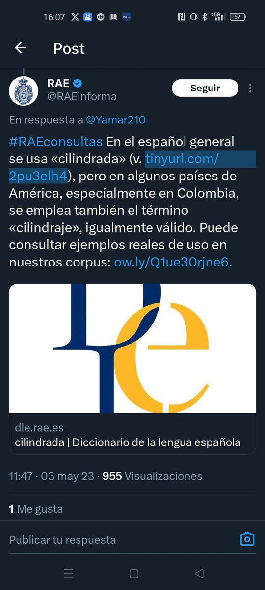 Hola <a href="/RAEinforma/">RAE</a> 
Según ustedes dijeron en Twitter, la palabra cilindraje es correcta. Sin embargo, no la he encontrado en el diccionario.
Por favor, me gustaría saber a qué se debe.
Muchas gracias.