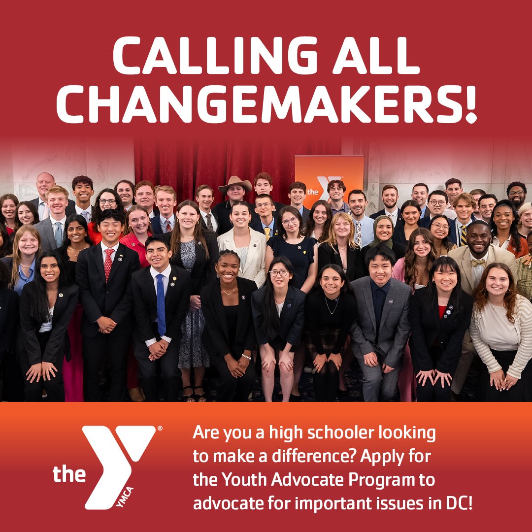 Calling All High School Changemakers!
Are you passionate about making a difference? The Youth Advocate Program is your chance to elevate your voice and advocate for YMCA priorities alongside local leaders in Washington, D.C. 🏛️🌍
Applications Deadline: September 30, 2024