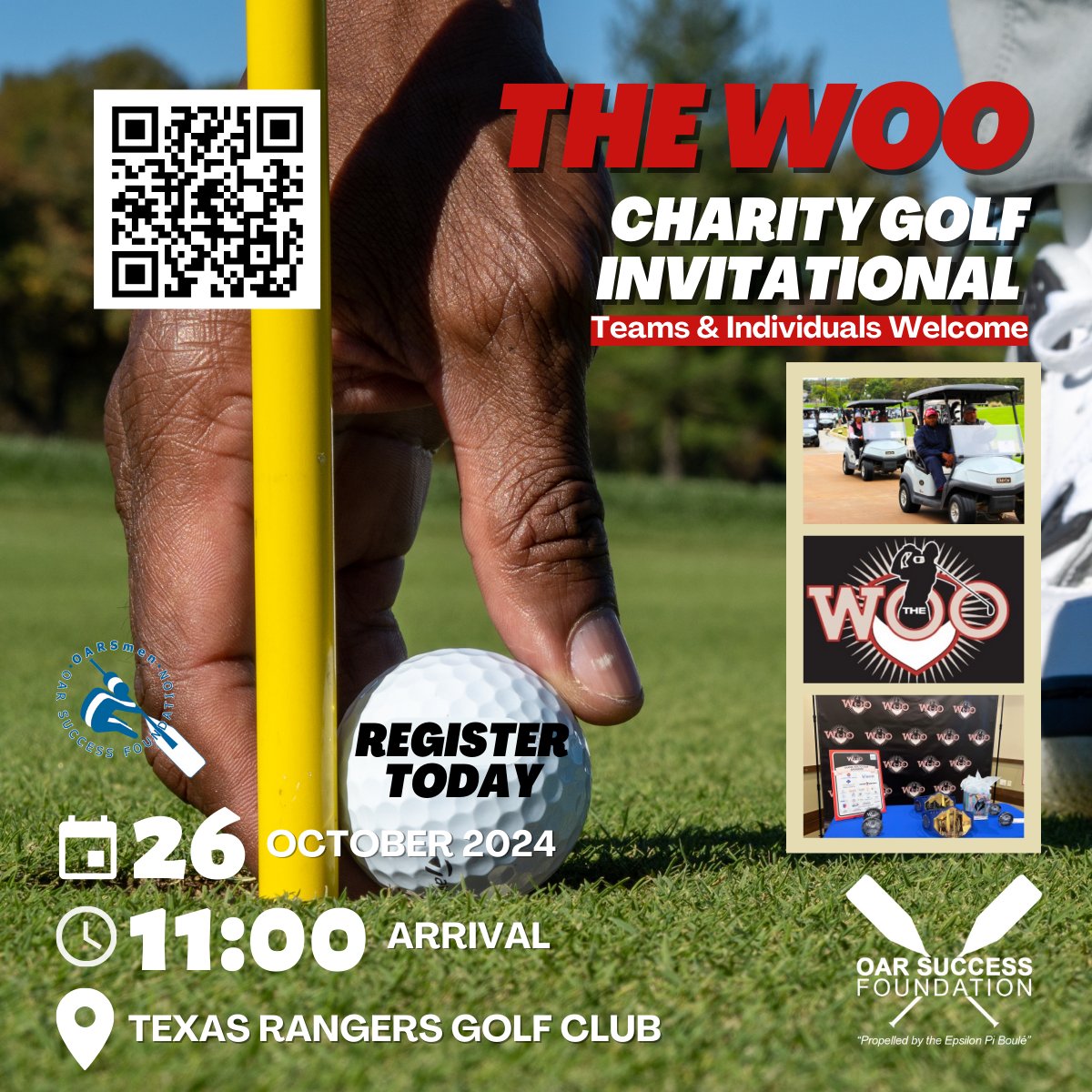 OARfoundation's tweet photo. Join the #OARSuccessFoundation for our annual Charity Golf Invitational; "The WOO"❗
⛳ Enjoy 18 holes of golf,
⛳ Food, fun, & more
⛳ at the Texas Rangers Golf Club!
Funds raised support our #OARSmenProgram
REGISTER TODAY❗ https://t.co/S8W8crFu3q https://t.co/xd3NrJtYLU
