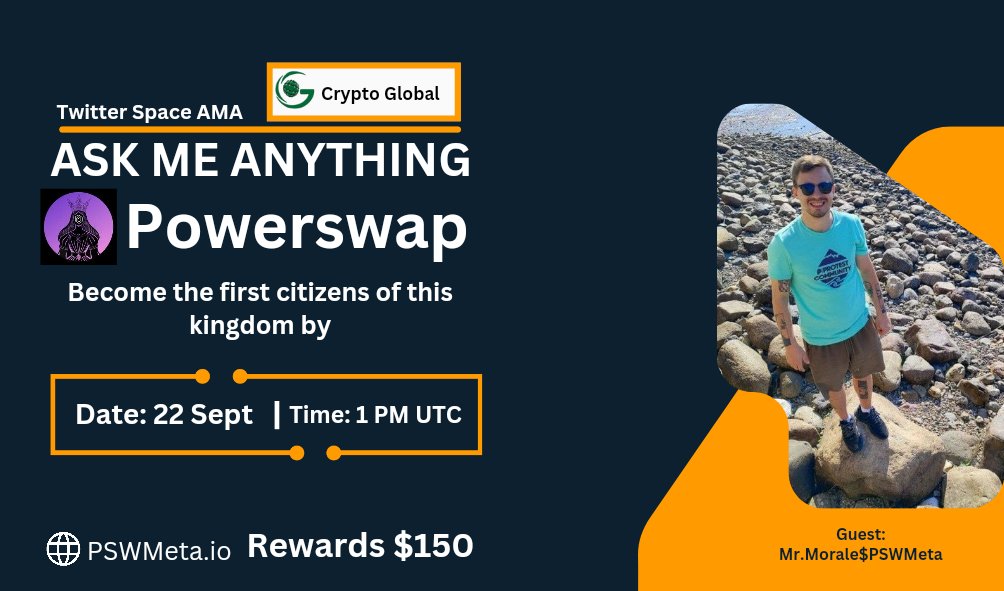 CryptoGlobal_C's tweet photo. 🎙️Crypto Global  is Glad To Announce Our Next Twitter Space #AMA with  POWERSWAP

🕰️22 Sept 2024 - 01:00 PM  UTC
🎁 Reward: $150

🏠 VENUE : https://t.co/yxgvIdg5TH
🔻 Rules :
♂️ Follow Twitter @CryptoGlobal_C &amp; @POWERSWAPMETA
♂️ Like &amp; Retweet this tweet https://t.co/U97jeLbRIj
